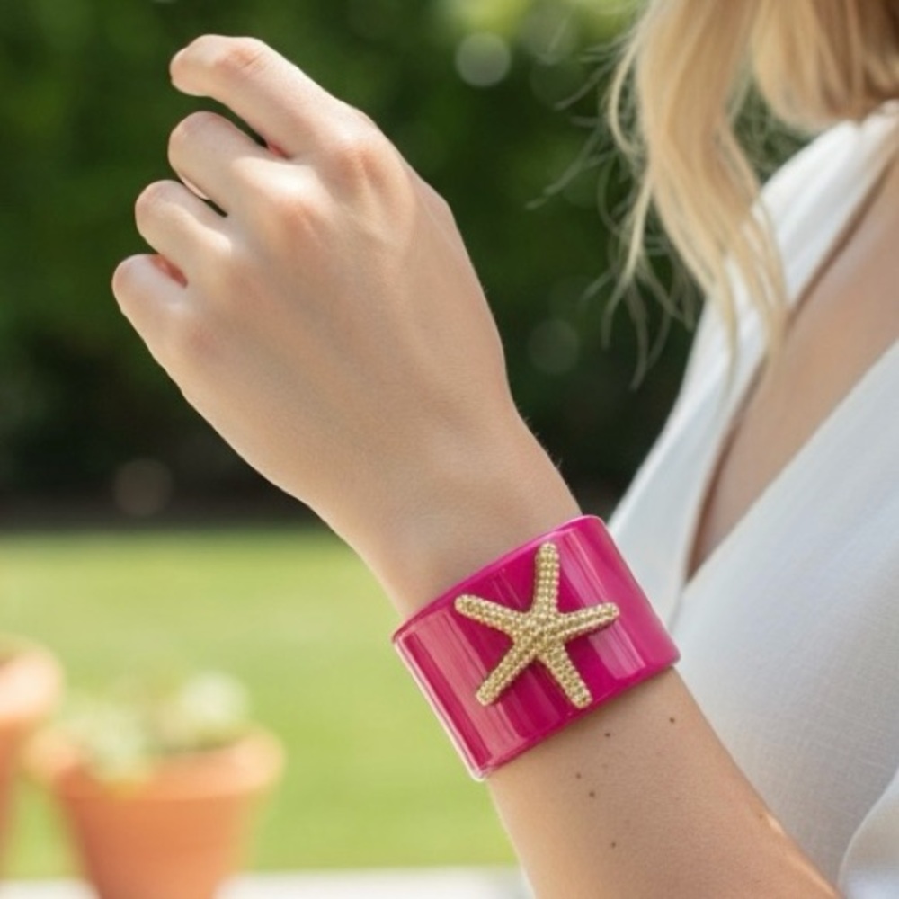 Pink & Gold Starfish Cuff Bracelet